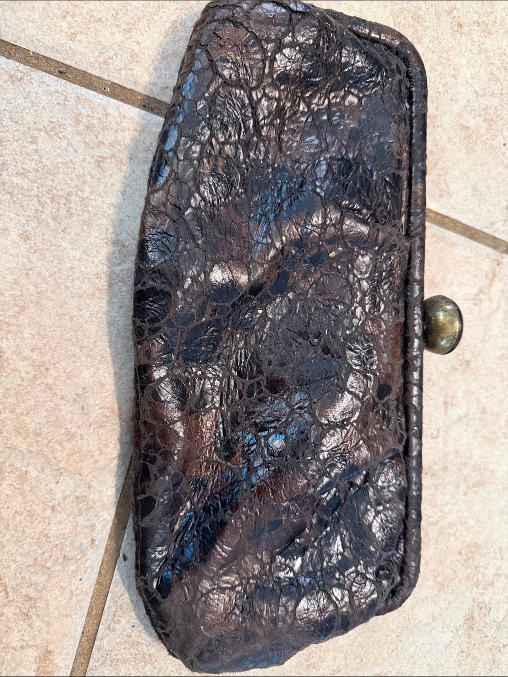 Avon Dark Brown Textured Clutch with Red Accent Snap